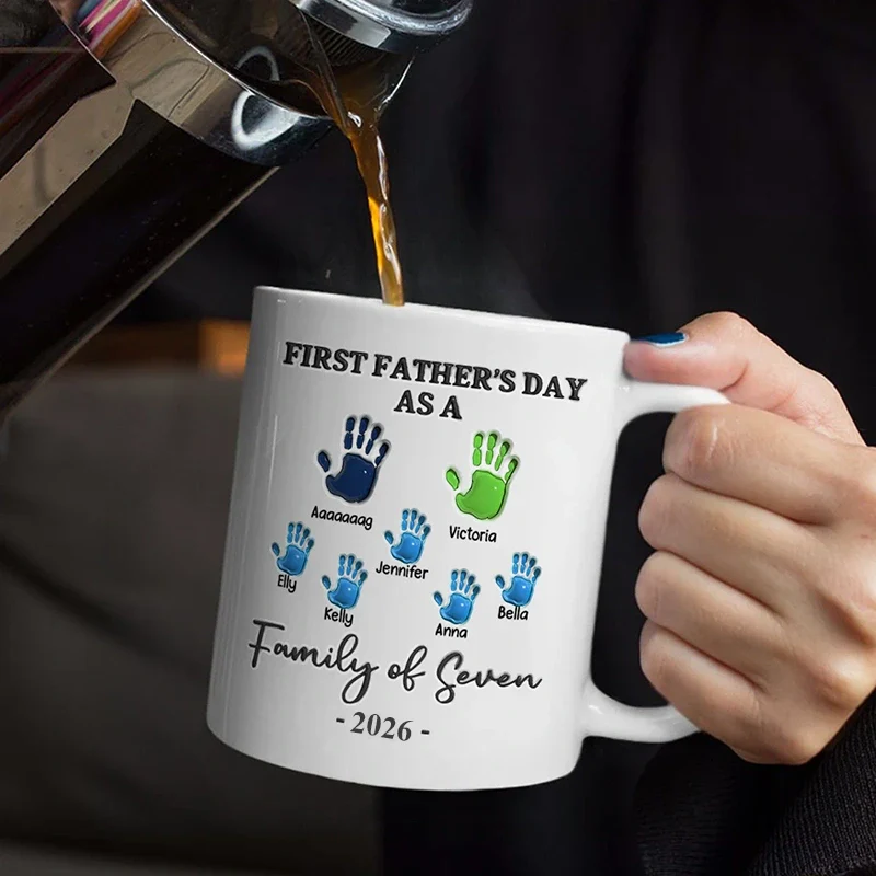First Time Ever As A Family Of Three Handprints - 3D Inflated Effect Printed Mug, Personalized Mug - Image 5