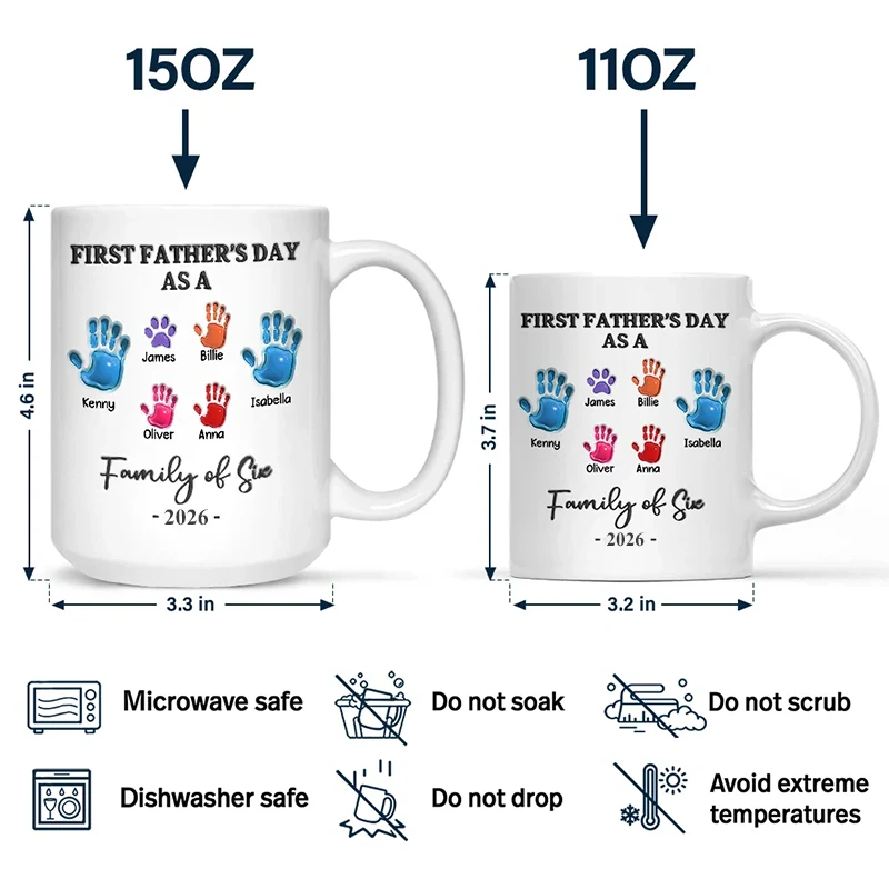 First Time Ever As A Family Of Three Handprints - 3D Inflated Effect Printed Mug, Personalized Mug - Image 6