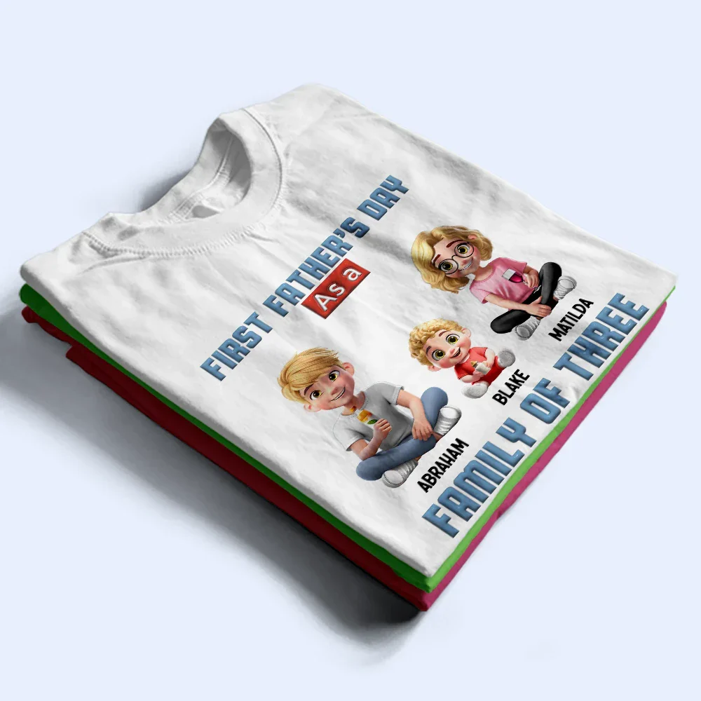 First Father's Day As A Family Of Three - Personalized T Shirt - Image 2