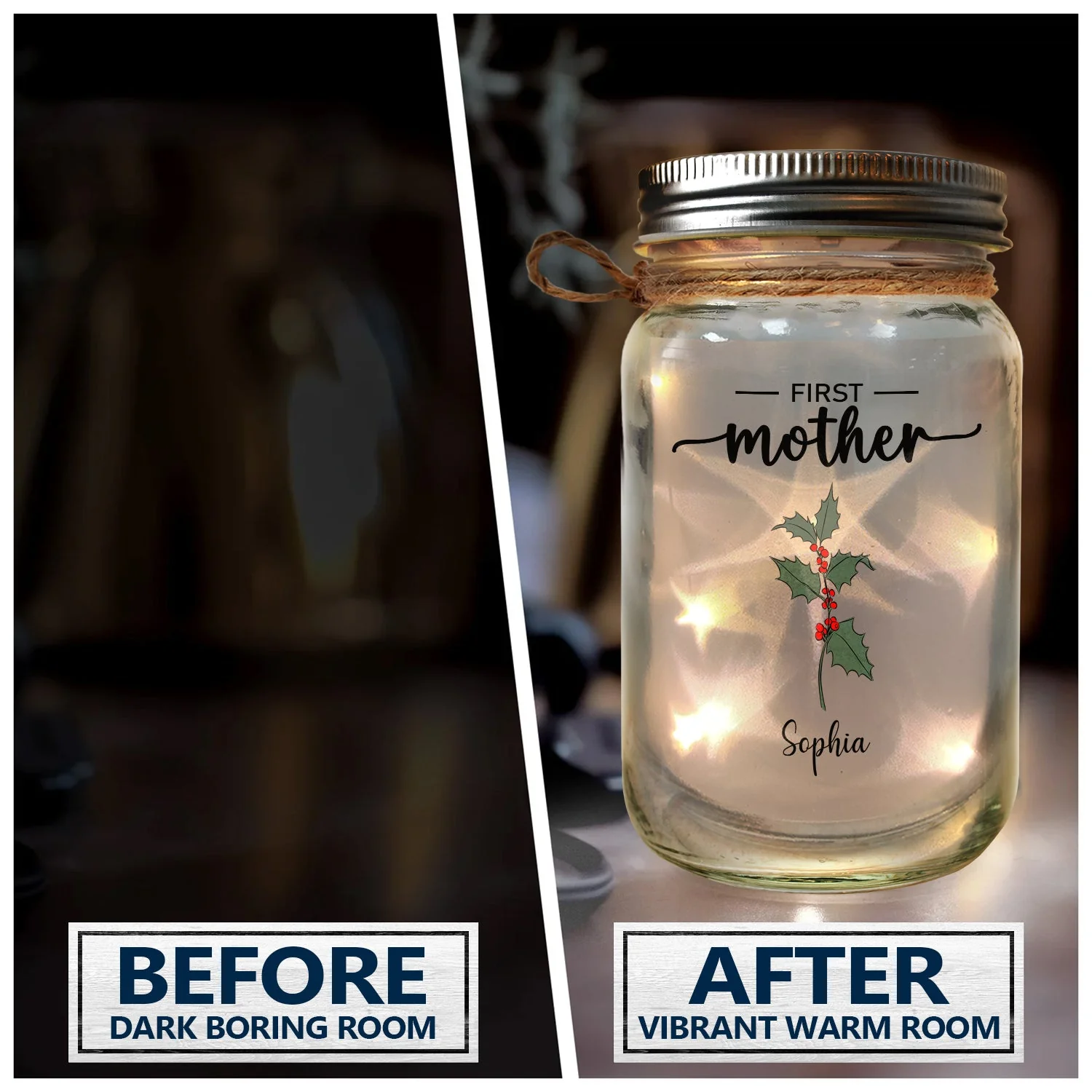 First Mama Now Nanny Flowers - Gift For Grandma, Nana, Granny - Personalized Mason Jar Light - Image 3