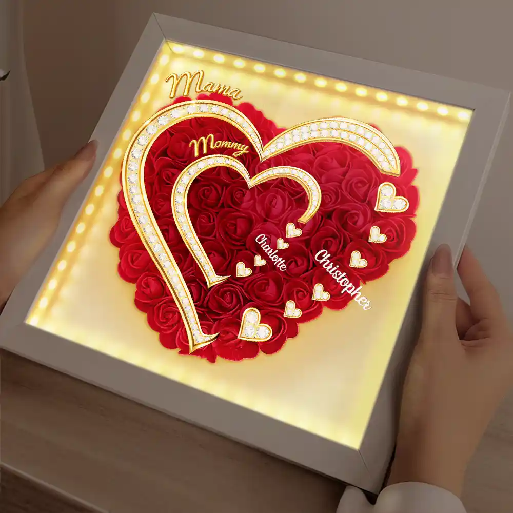First Mom Now Grandma 3D Effect Faux Gemstone - Personalized LED Light Flower Shadow Box - Image 2