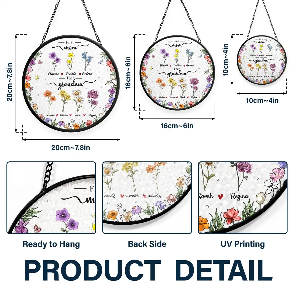 First Mom Now Grandma Birth Flower - Personalized Stained Glass Window Hanging Suncatcher - Image 3