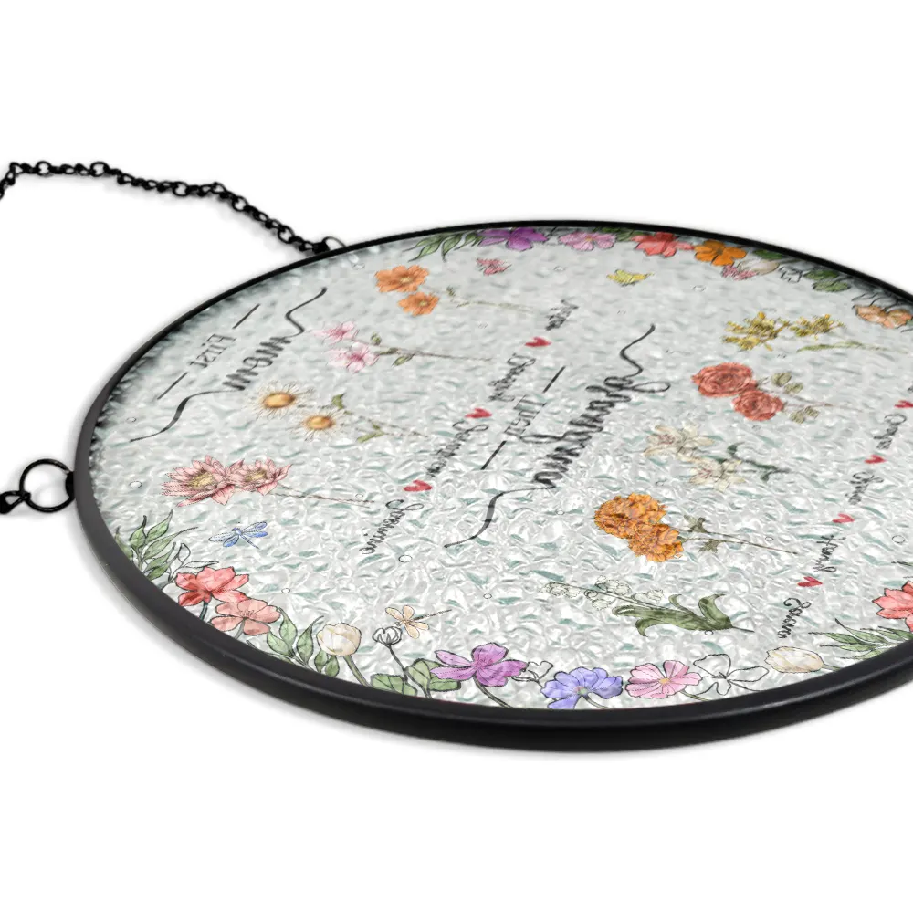 First Mom Now Grandma Birth Flower - Personalized Stained Glass Window Hanging Suncatcher - Image 5
