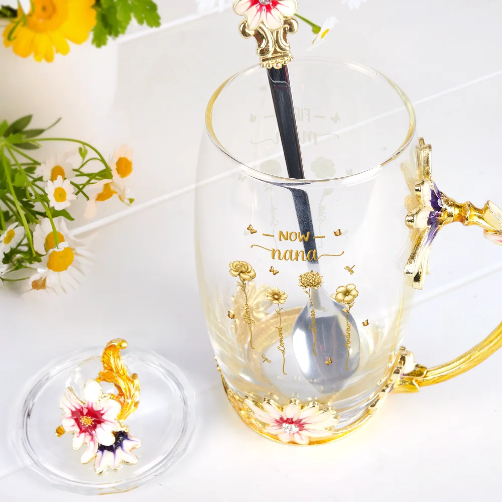 First Mom Now Grandma Birth Flowers - Personalized Glass Flower Tea Cup - Image 2