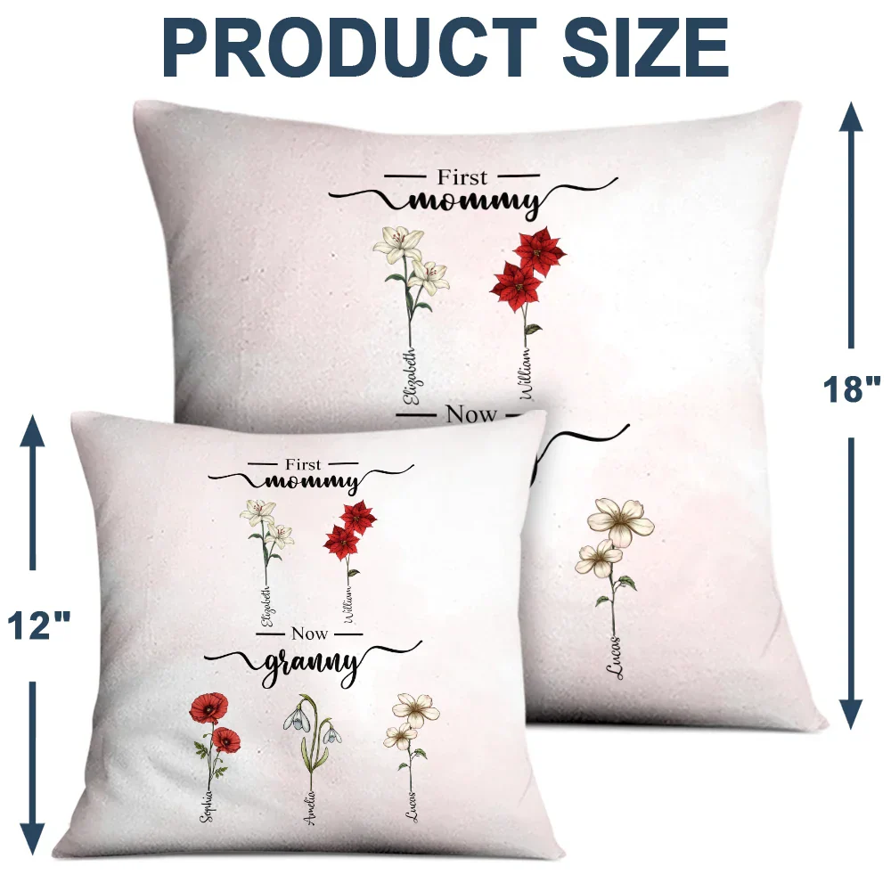 First Mom Now Grandma Birth Flowers - Personalized Pillow - Image 4