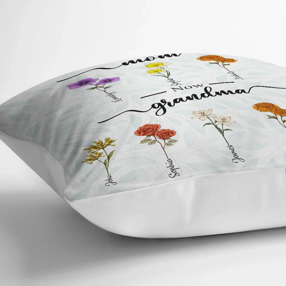 First Mom Now Grandma Birth Flowers - Personalized Pillow - Image 3