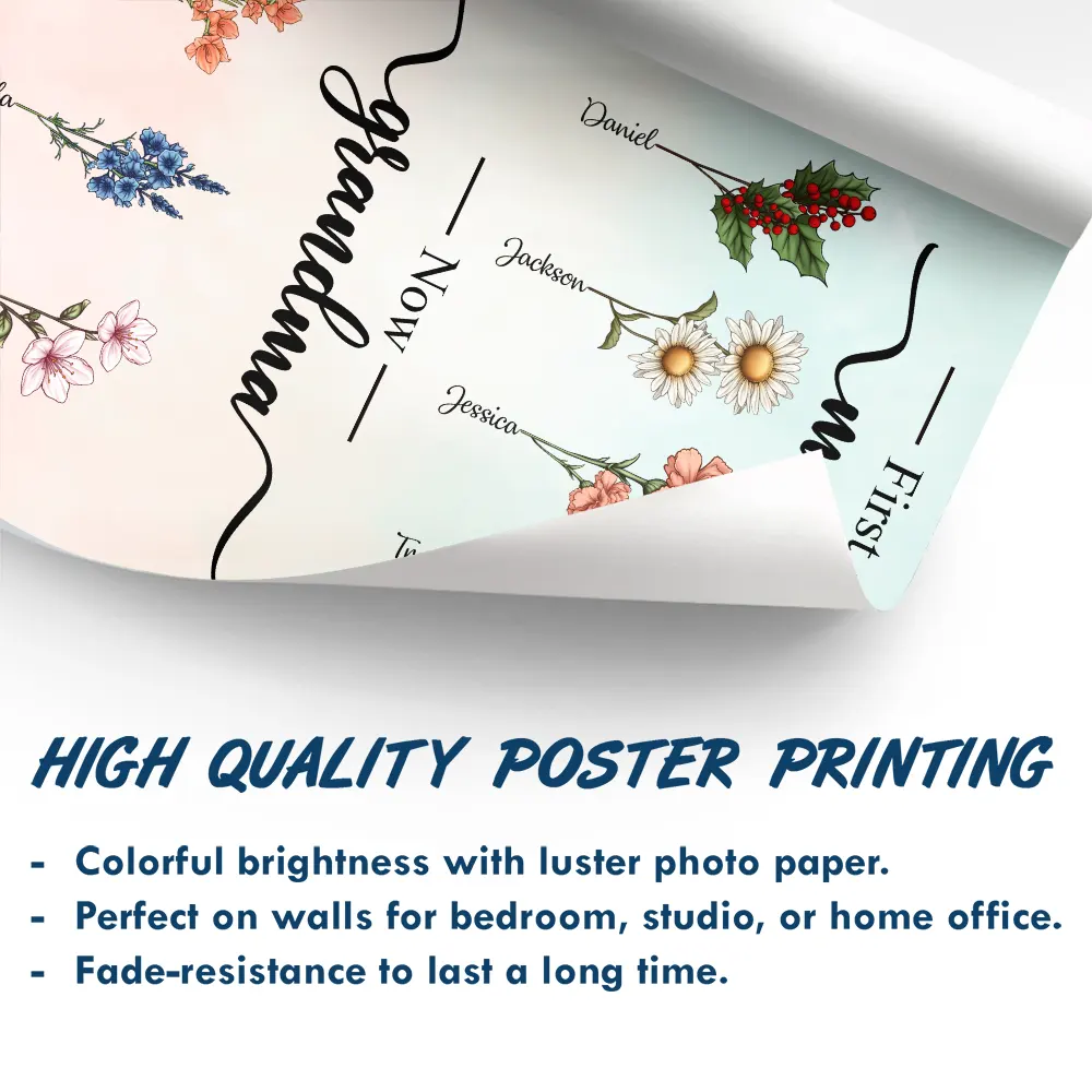 First Mom Now Grandma Birth Flowers - Personalized Poster - Image 5