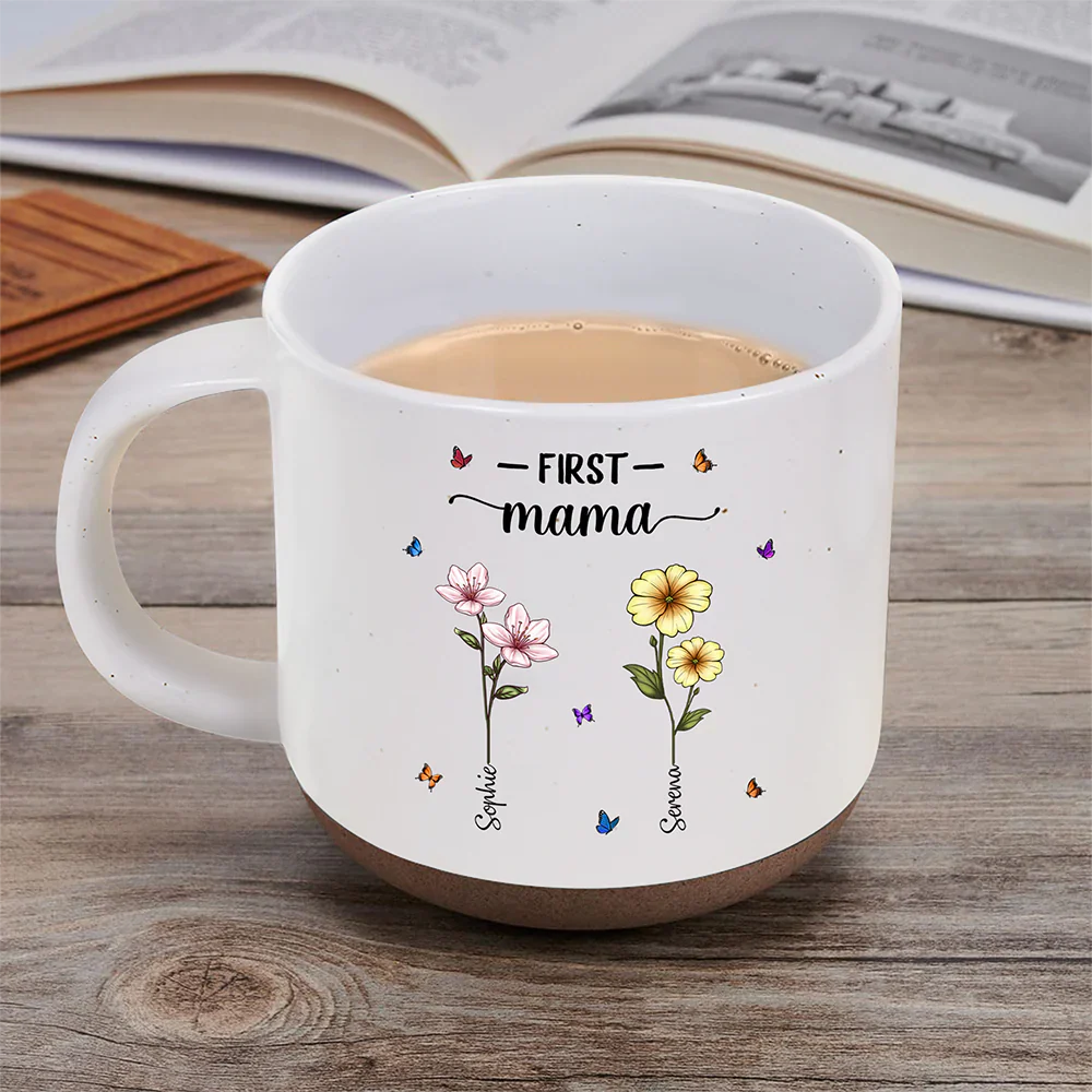 First Mom Now Grandma Birth Flowers - Personalized Pottery Mug - Image 5