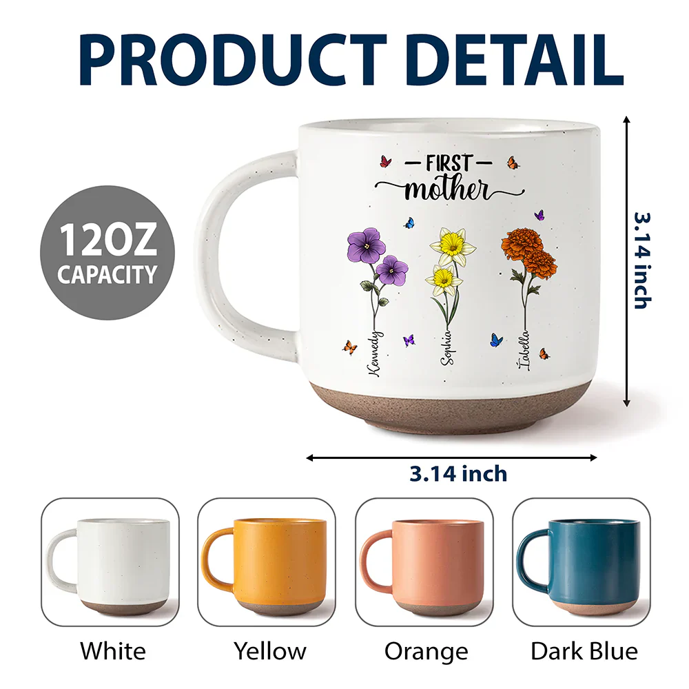 First Mom Now Grandma Birth Flowers - Personalized Pottery Mug - Image 6