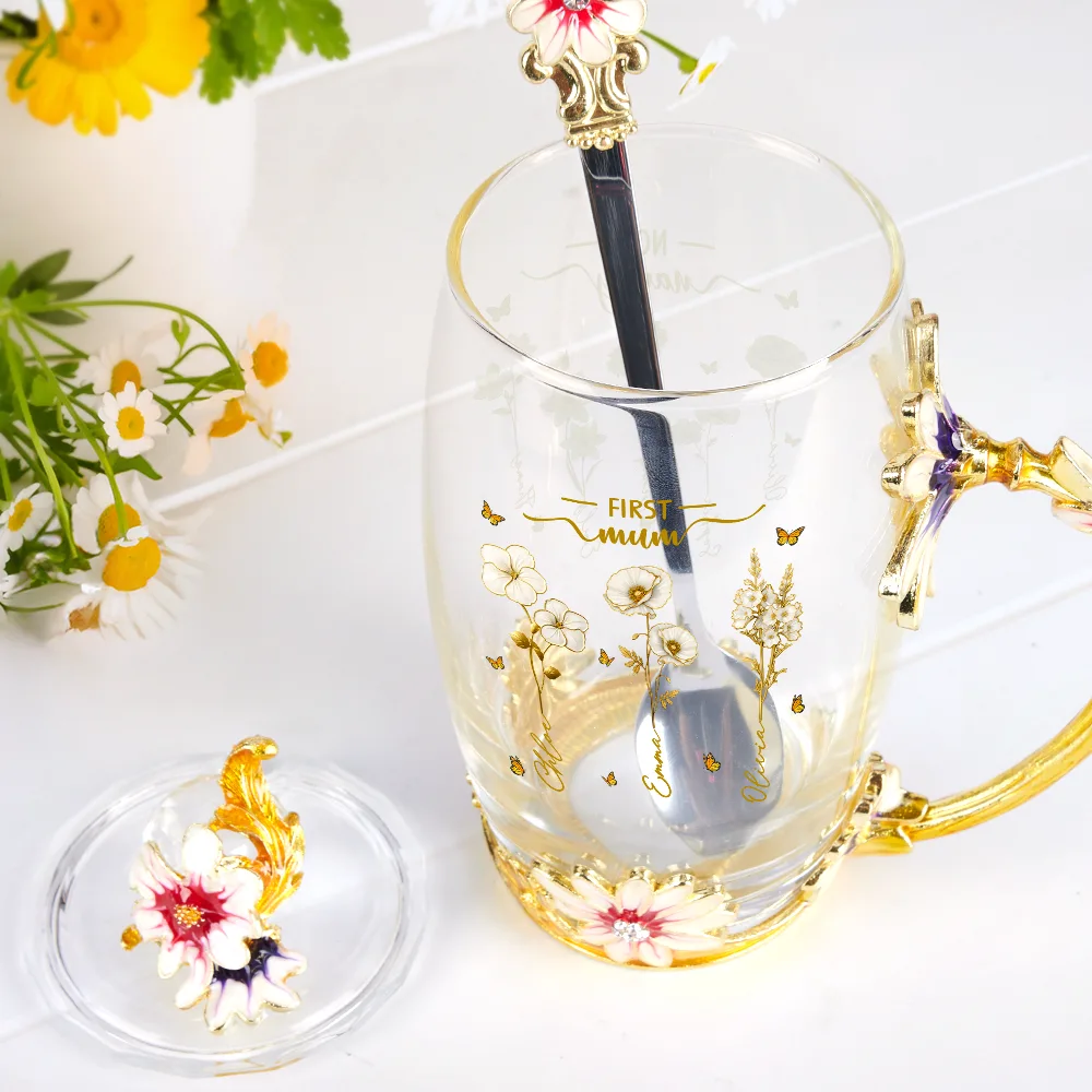 First Mom Now Grandma Birth Month Flower - Personalized Glass Flower Tea Cup - Image 2