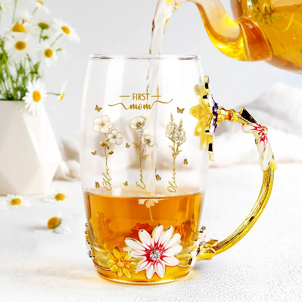 First Mom Now Grandma Birth Month Flower - Personalized Glass Flower Tea Cup - Image 4