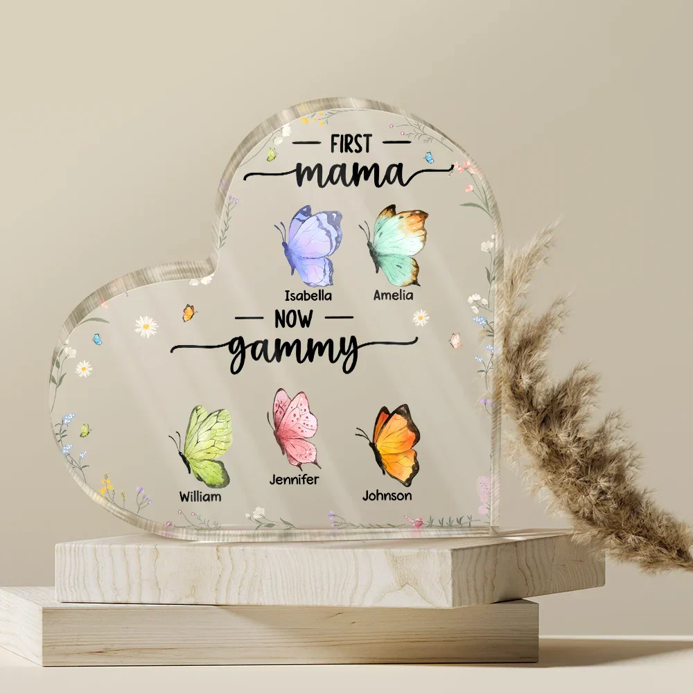 First Mom Now Grandma Butterfly - Personalized Heart Shaped Acrylic Plaque - Image 4