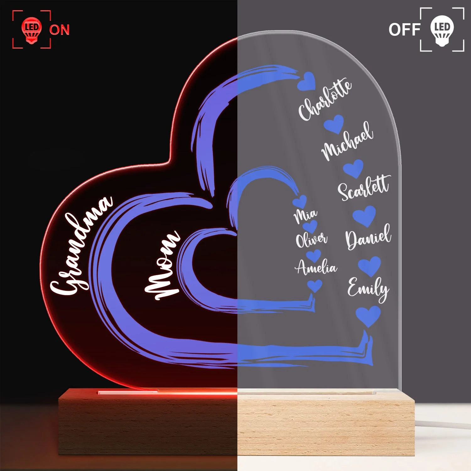 First Mom Now Grandma Floral - Gift For Mothers, Grandmas, Aunties - Personalized 3D Led Light Wooden Base - Image 3
