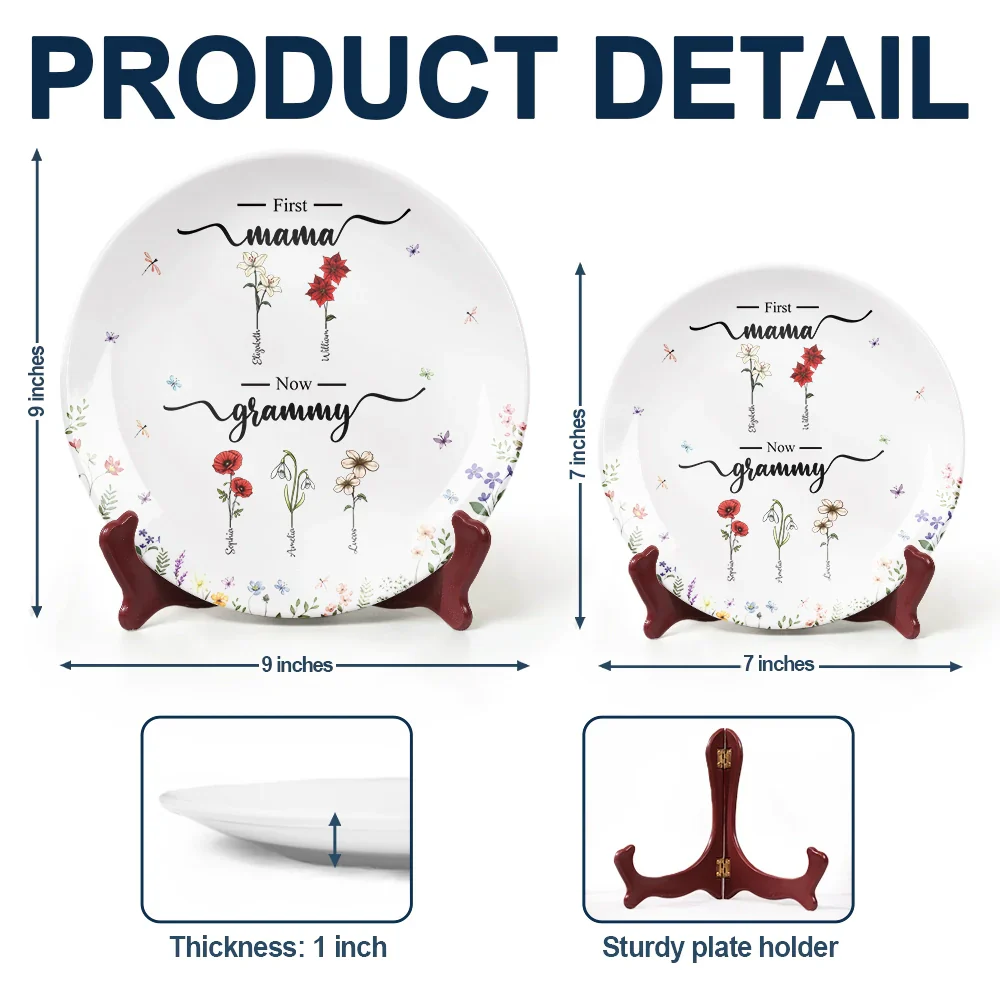 First Mom Now Grandma Flower - Personalized Ceramic Plate - Image 5