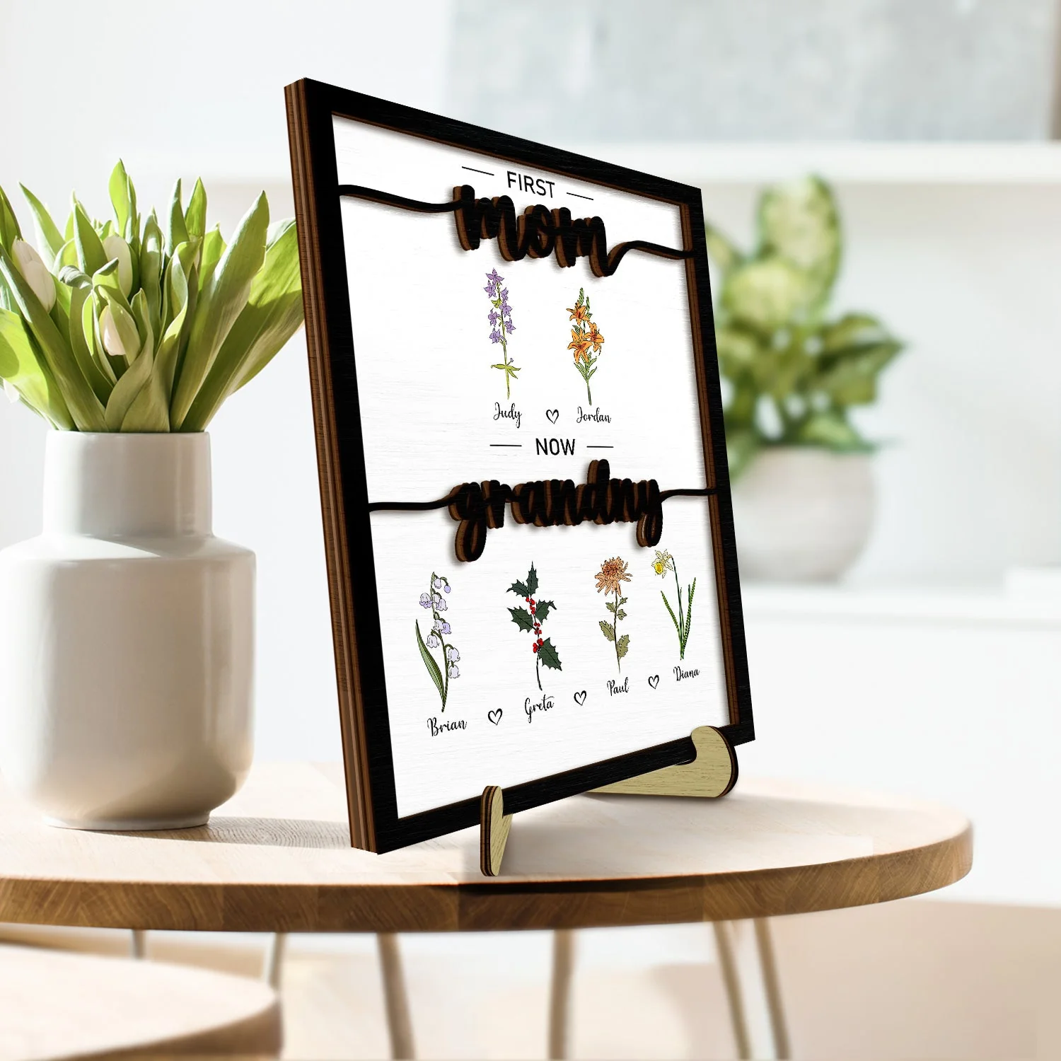 First Mom Now Grandma - Gift For Mom, Grandma - Personalized 2-Layered Wooden Plaque With Stand - Image 3