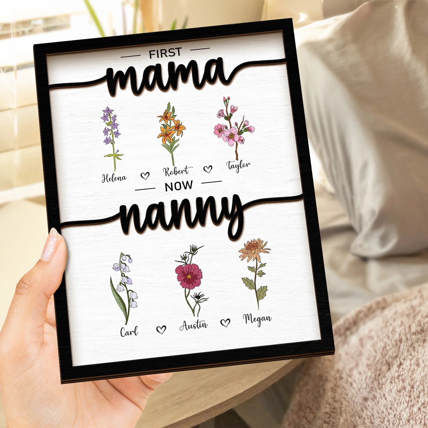First Mom Now Grandma - Gift For Mom, Grandma - Personalized 2-Layered Wooden Plaque With Stand - Image 4