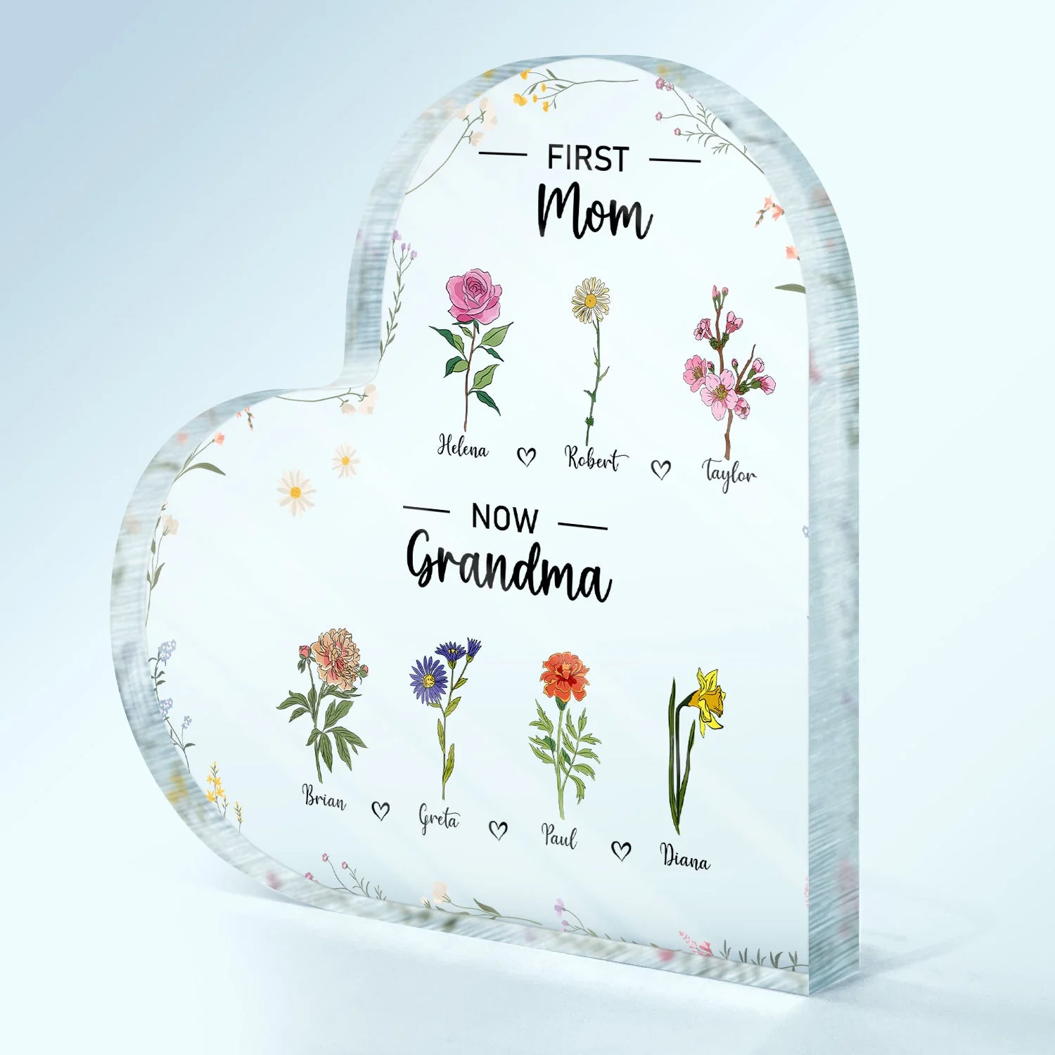 First Mom Now Grandma - Gift For Mom - Personalized Heart Shaped Acrylic Plaque - Image 2