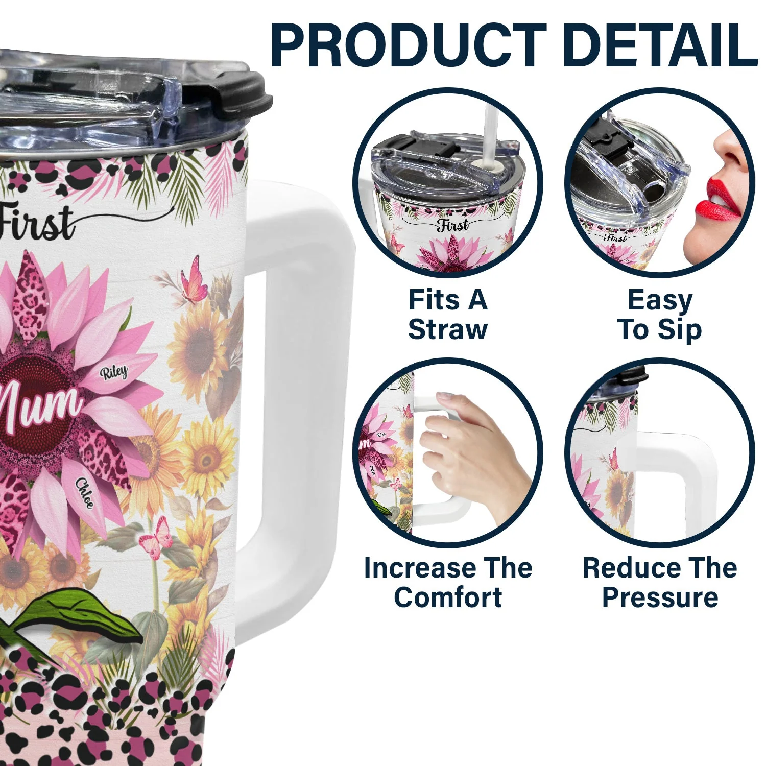 First Mom Now Grandma - Gift For Mothers, Grandmas, Aunties - Personalized 40oz Tumbler With Straw - Image 5