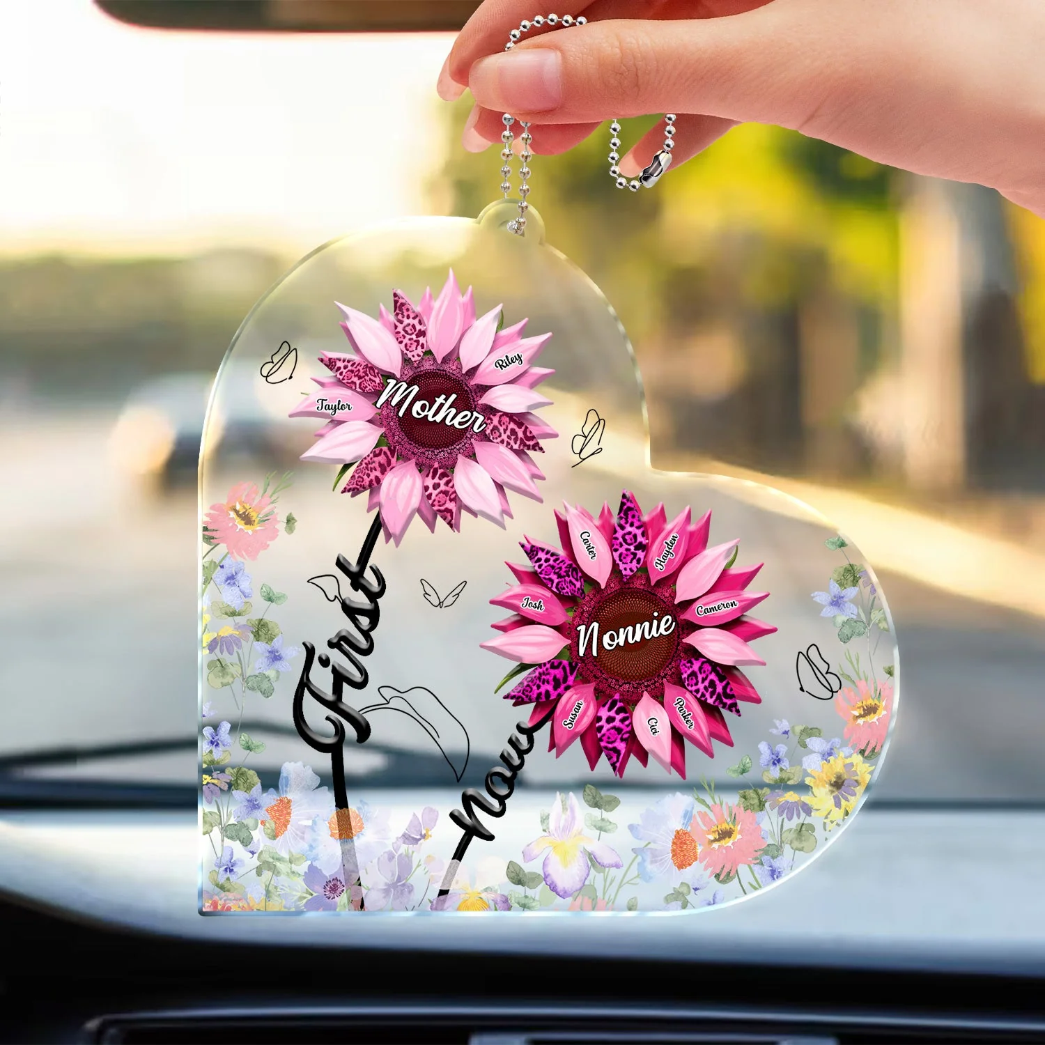 First Mom Now Grandma - Gift For Mothers, Grandmas, Aunties - Personalized Acrylic Car Hanger - Image 3