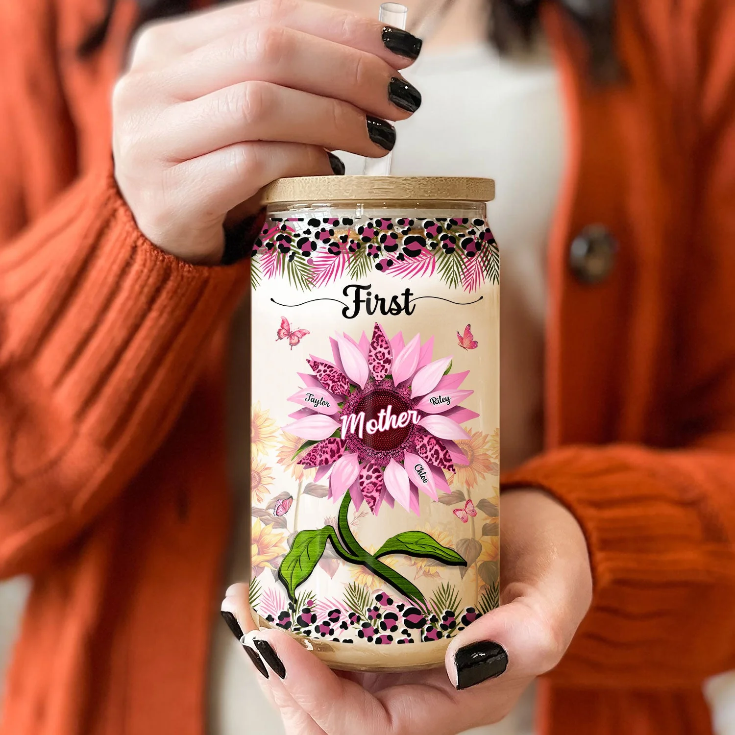 First Mom Now Grandma - Gift For Mothers, Grandmas, Aunties - Personalized Clear Glass Can - Image 2