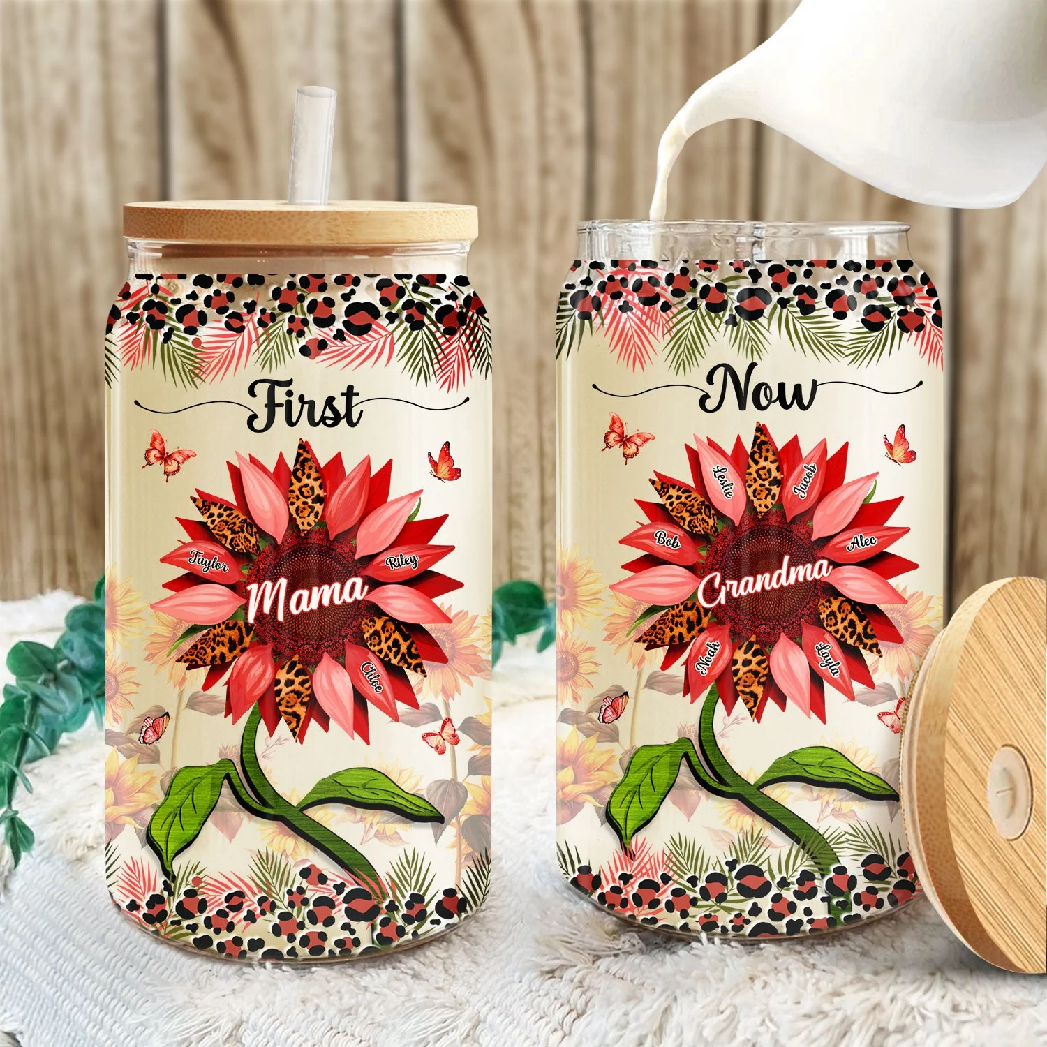 First Mom Now Grandma - Gift For Mothers, Grandmas, Aunties - Personalized Clear Glass Can - Image 3