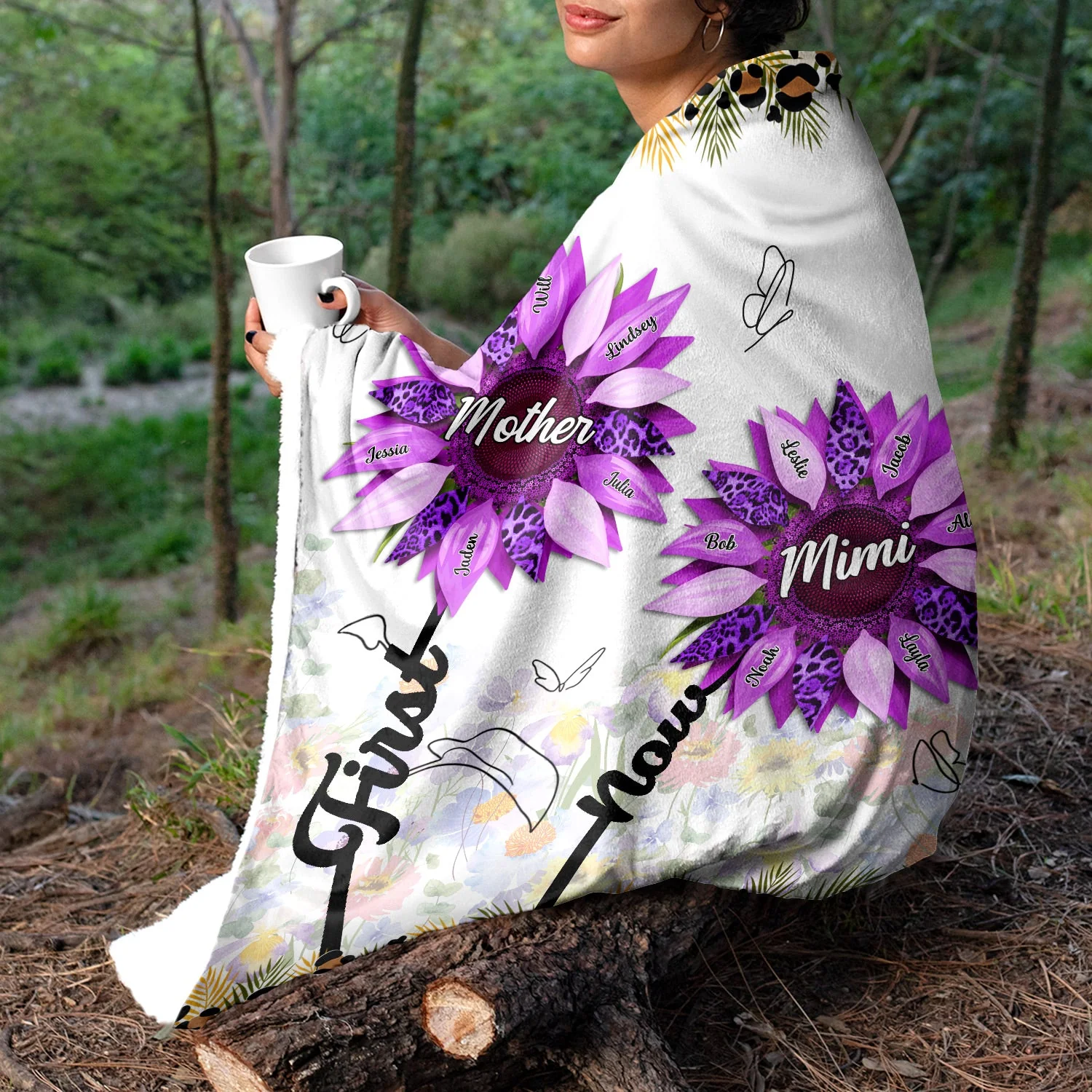 First Mom Now Grandma - Gift For Mothers, Grandmas, Aunties - Personalized Fleece Blanket, Sherpa Blanket - Image 5