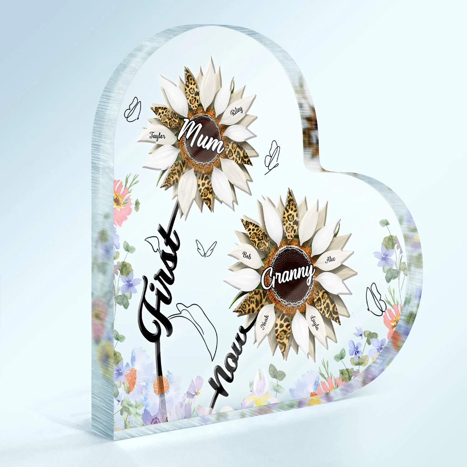 First Mom Now Grandma - Gift For Mothers, Grandmas, Aunties - Personalized Heart Shaped Acrylic Plaque - Image 2