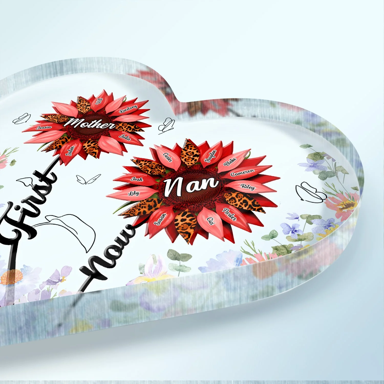 First Mom Now Grandma - Gift For Mothers, Grandmas, Aunties - Personalized Heart Shaped Acrylic Plaque - Image 3
