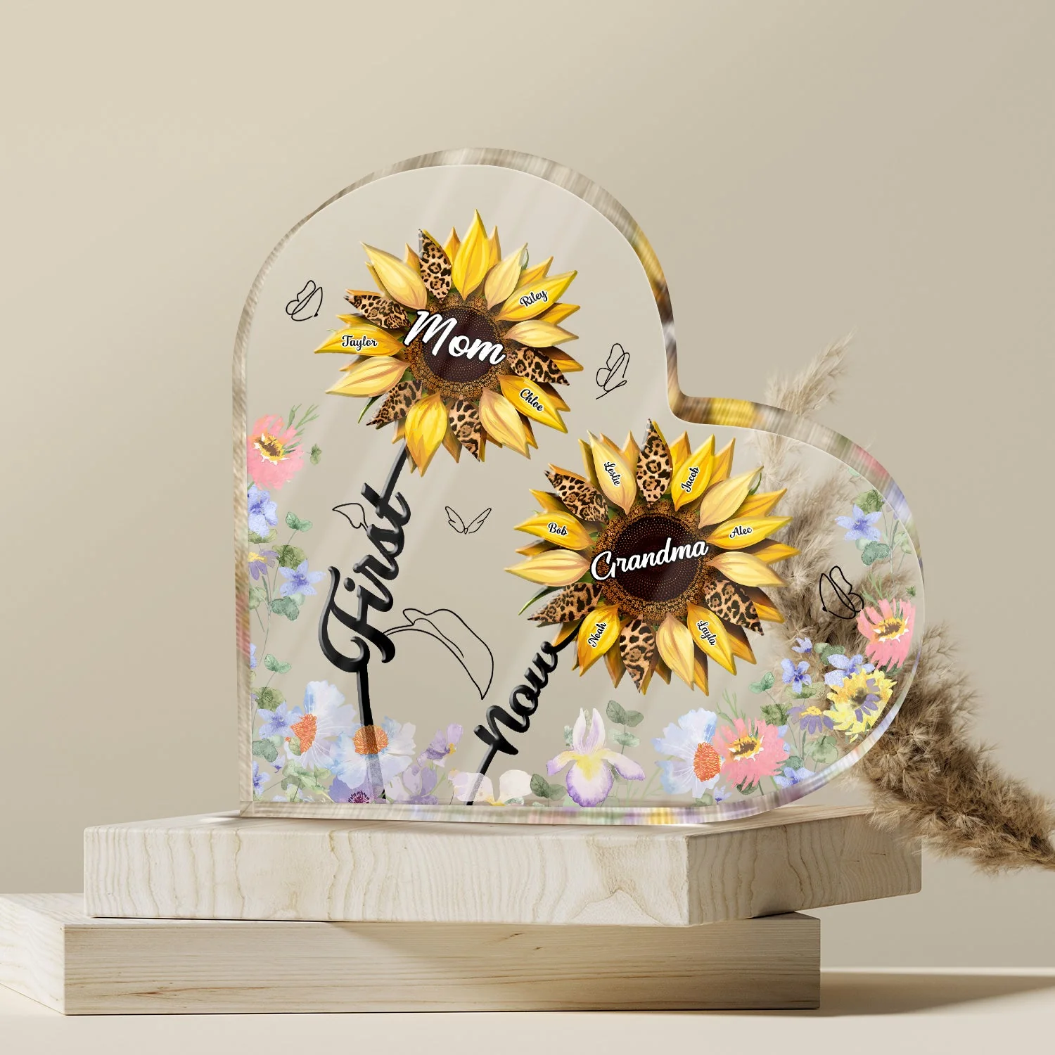 First Mom Now Grandma - Gift For Mothers, Grandmas, Aunties - Personalized Heart Shaped Acrylic Plaque - Image 4