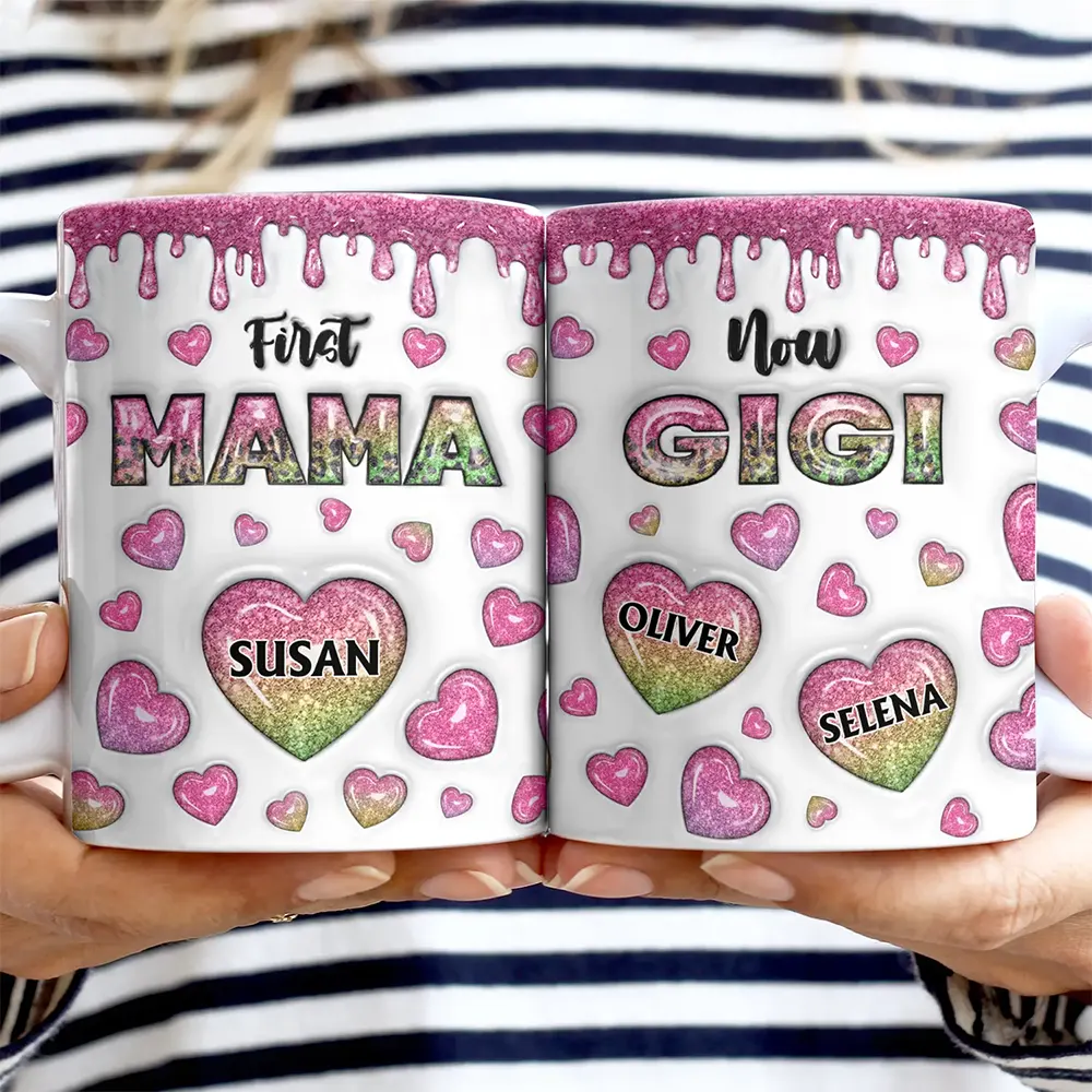 First Mom Now Grandma Heart Icon, 3D Inflated Effect Printed - Personalized White Edge-to-Edge Mug - Image 2