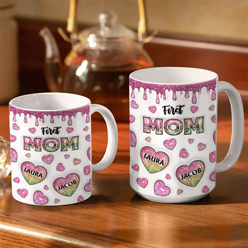 First Mom Now Grandma Heart Icon, 3D Inflated Effect Printed - Personalized White Edge-to-Edge Mug - Image 3