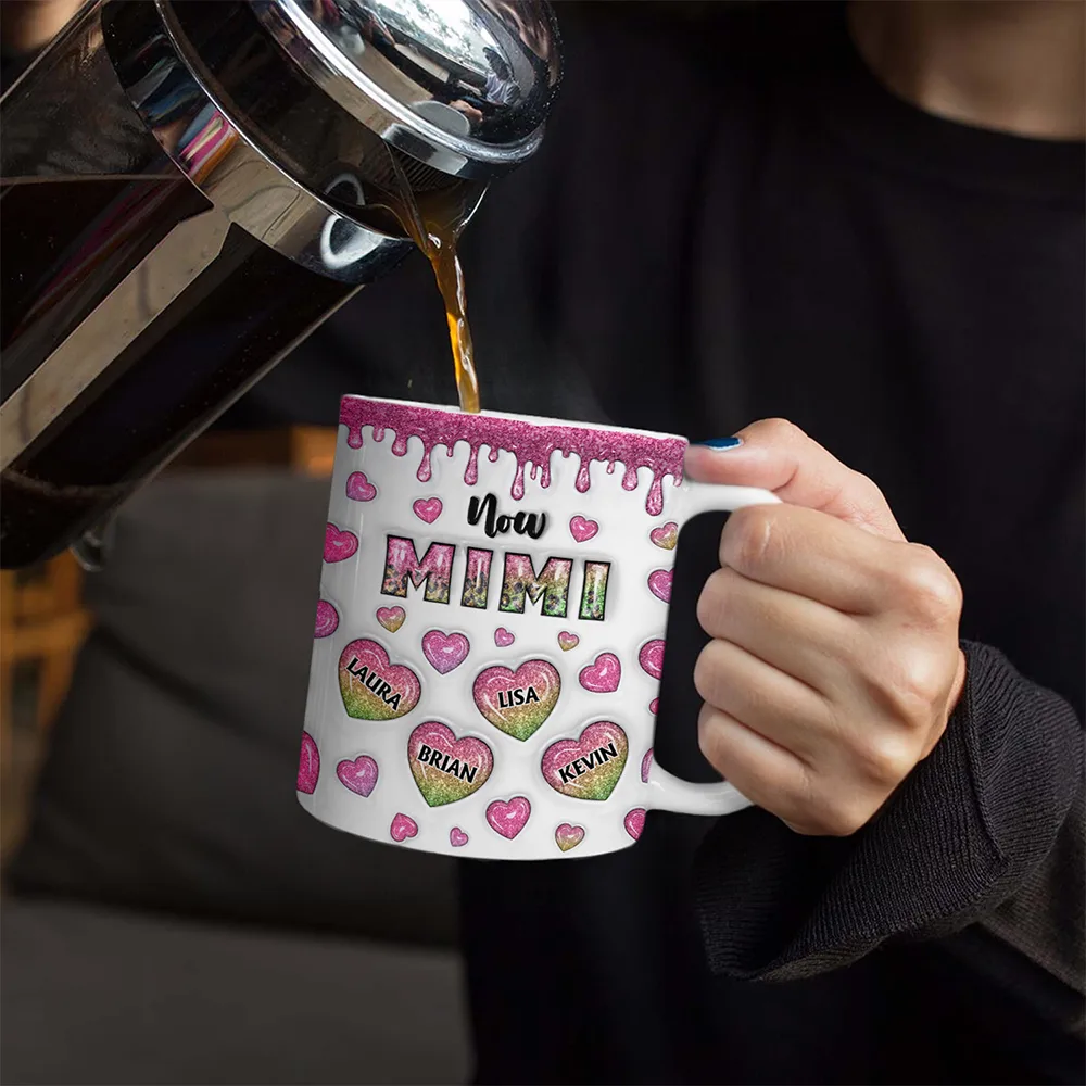 First Mom Now Grandma Heart Icon, 3D Inflated Effect Printed - Personalized White Edge-to-Edge Mug - Image 4