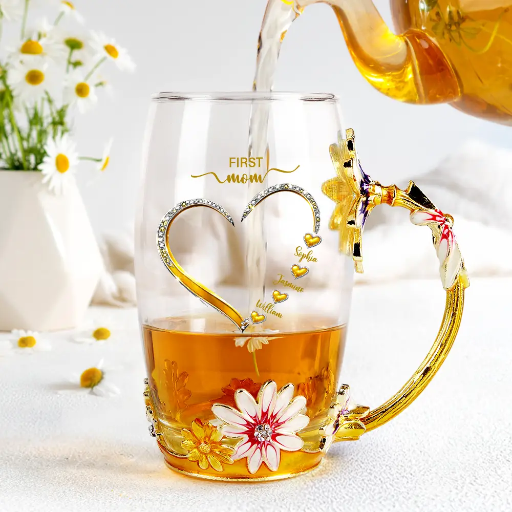 First Mom Now Grandma - Personalized Glass Flower Tea Cup - Image 4