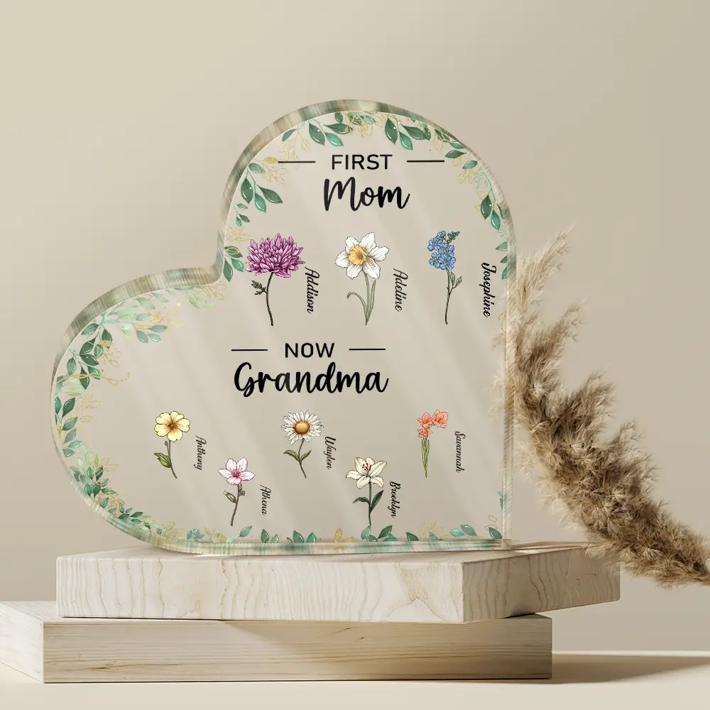 First Mom Now Grandma - Personalized Heart Shaped Acrylic Plaque - Image 4