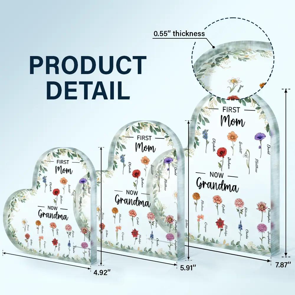 First Mom Now Grandma - Personalized Heart Shaped Acrylic Plaque - Image 5