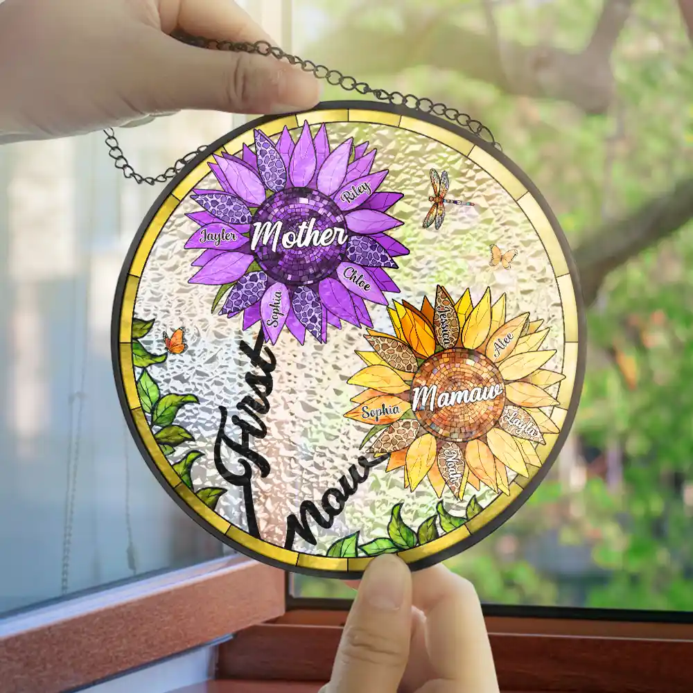 First Mom Now Grandma - Personalized Stained Glass Window Hanging Suncatcher - Image 4