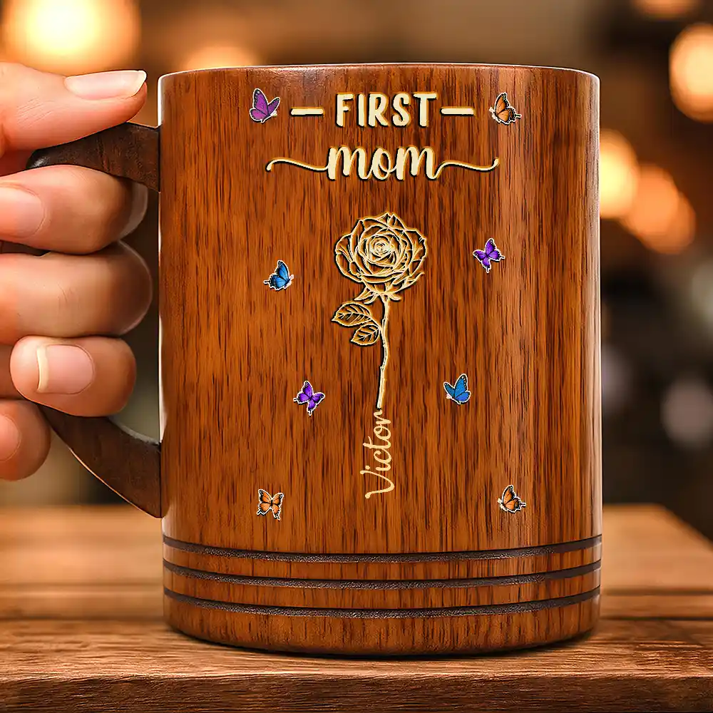 First Mom Now Grandma - Personalized Wooden Mug - Image 3