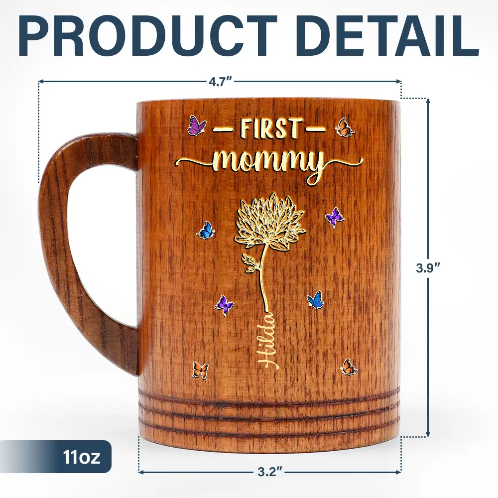 First Mom Now Grandma - Personalized Wooden Mug - Image 6