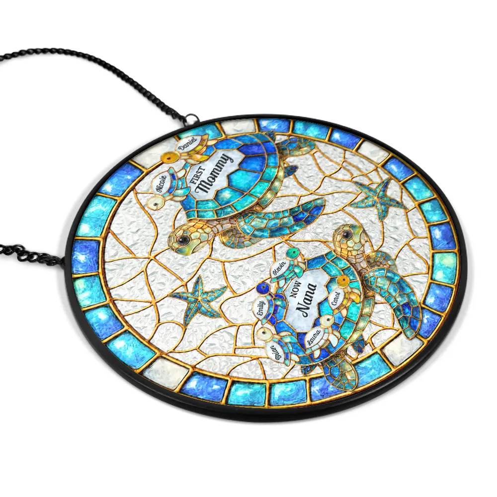 First Mom Now Grandma Stained Glass Turtle - Personalized Stained Glass Window Hanging Suncatcher - Image 2
