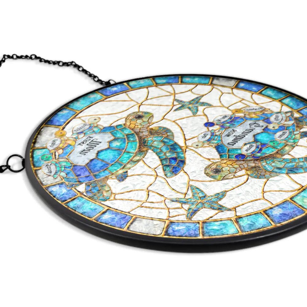 First Mom Now Grandma Stained Glass Turtle - Personalized Stained Glass Window Hanging Suncatcher - Image 5