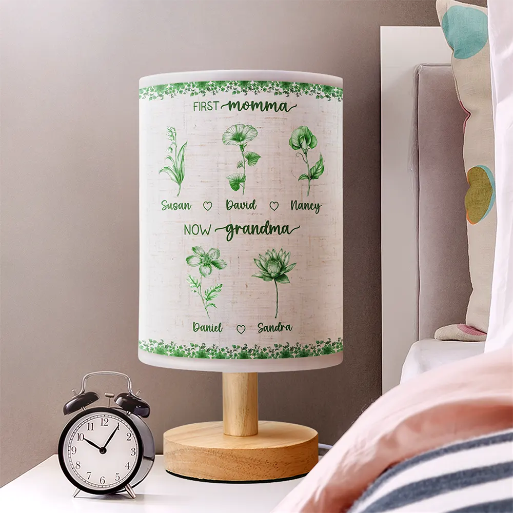 First Mom Now Grandma Toile Birth Month Flowers - Personalized Fabric Lamp - Image 2