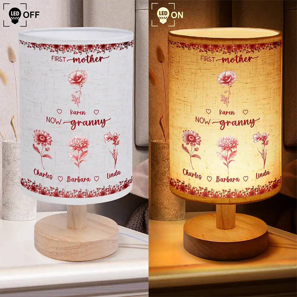 First Mom Now Grandma Toile Birth Month Flowers - Personalized Fabric Lamp - Image 4