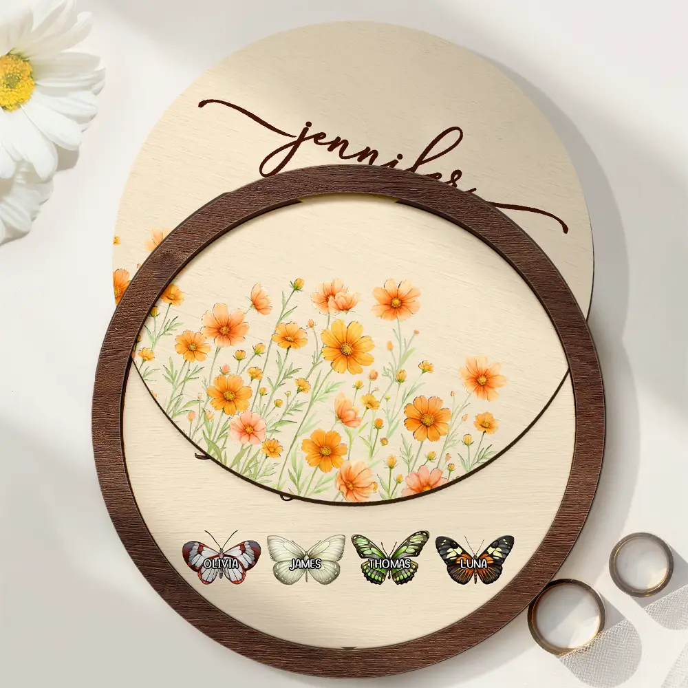 First Mom Now Grandma Watercolor Flower - Personalized 2-Layered Wooden Ring Dish - Image 4