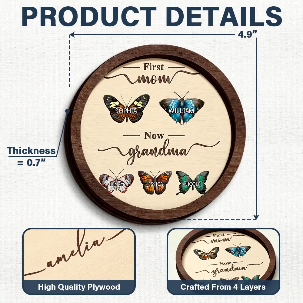 First Mom Now Grandma Watercolor Flower - Personalized 2-Layered Wooden Ring Dish - Image 5