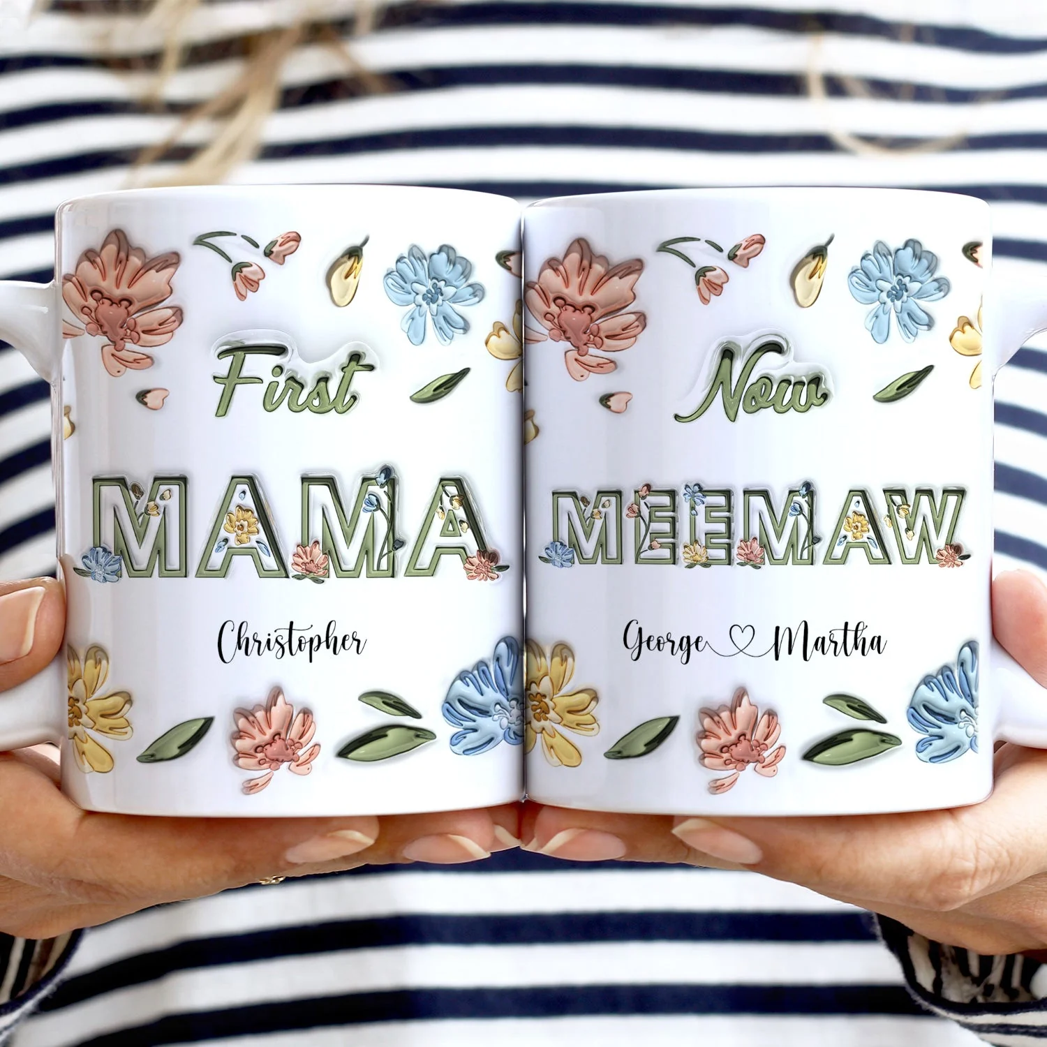 First Mom Now Nana - Gift For Mommy, Grandma - 3D Inflated Effect Printed Mug, Personalized White Edge-to-Edge Mug - Image 2
