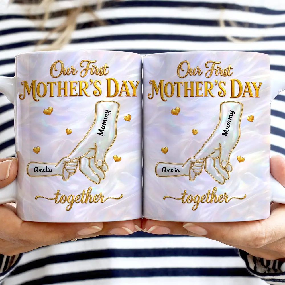 First Mother's Day Together Nacre Effect - Personalized White Edge-to-Edge Mug - Image 2