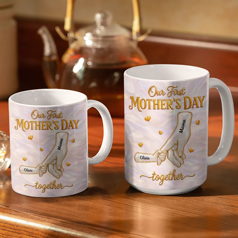 First Mother's Day Together Nacre Effect - Personalized White Edge-to-Edge Mug - Image 3