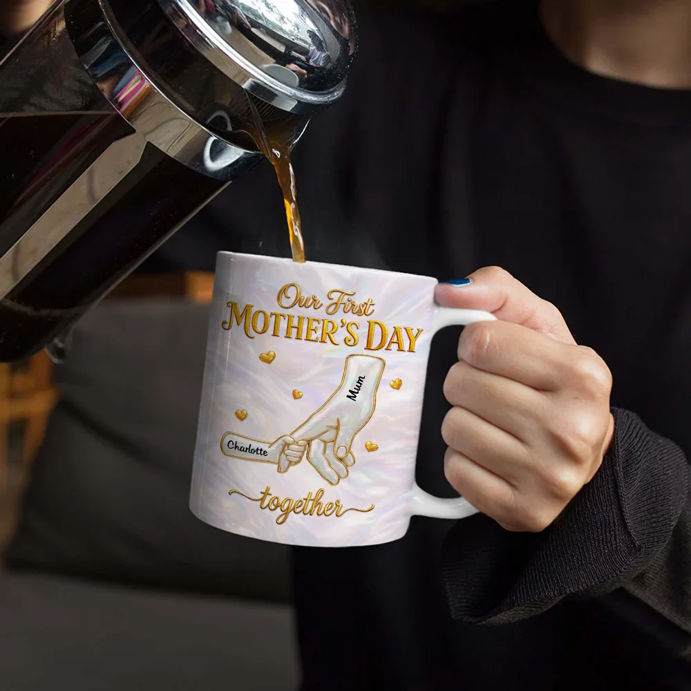 First Mother's Day Together Nacre Effect - Personalized White Edge-to-Edge Mug - Image 4