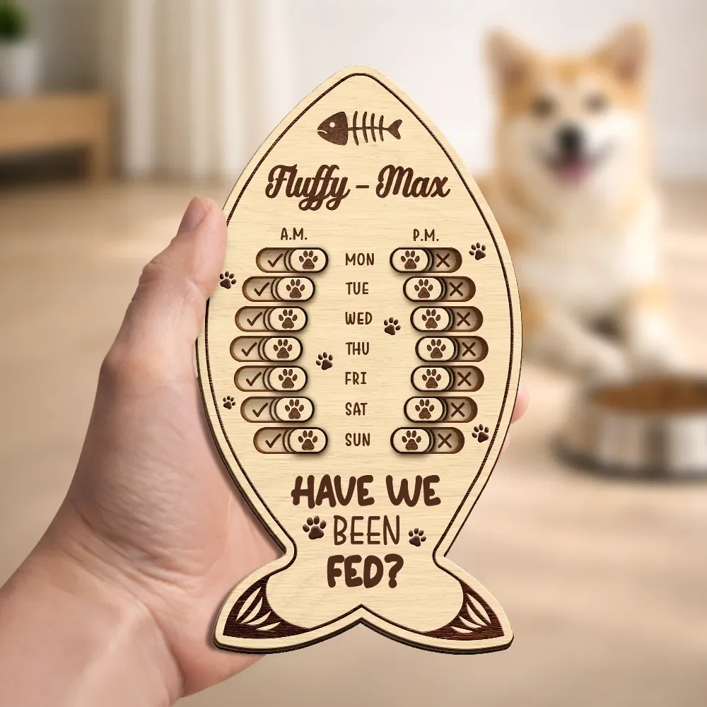Fish Bone Shaped Feeding And Medication Tracker - Personalized Wooden Pet Feeding Reminder - Image 2