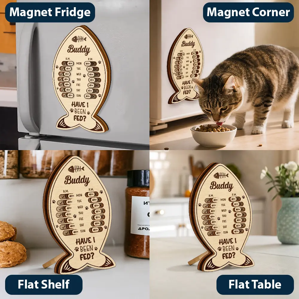 Fish Bone Shaped Feeding And Medication Tracker - Personalized Wooden Pet Feeding Reminder - Image 6